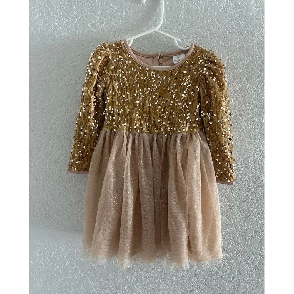 Little Girls Gold Sequence Party Dress - Excellent Condition